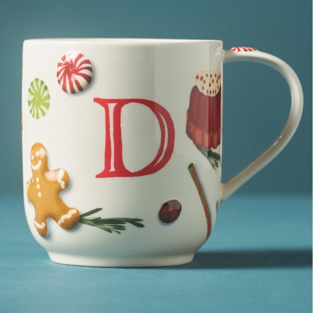 Holifaye stoneware ceramic mug * Christmas monogram D Letter D